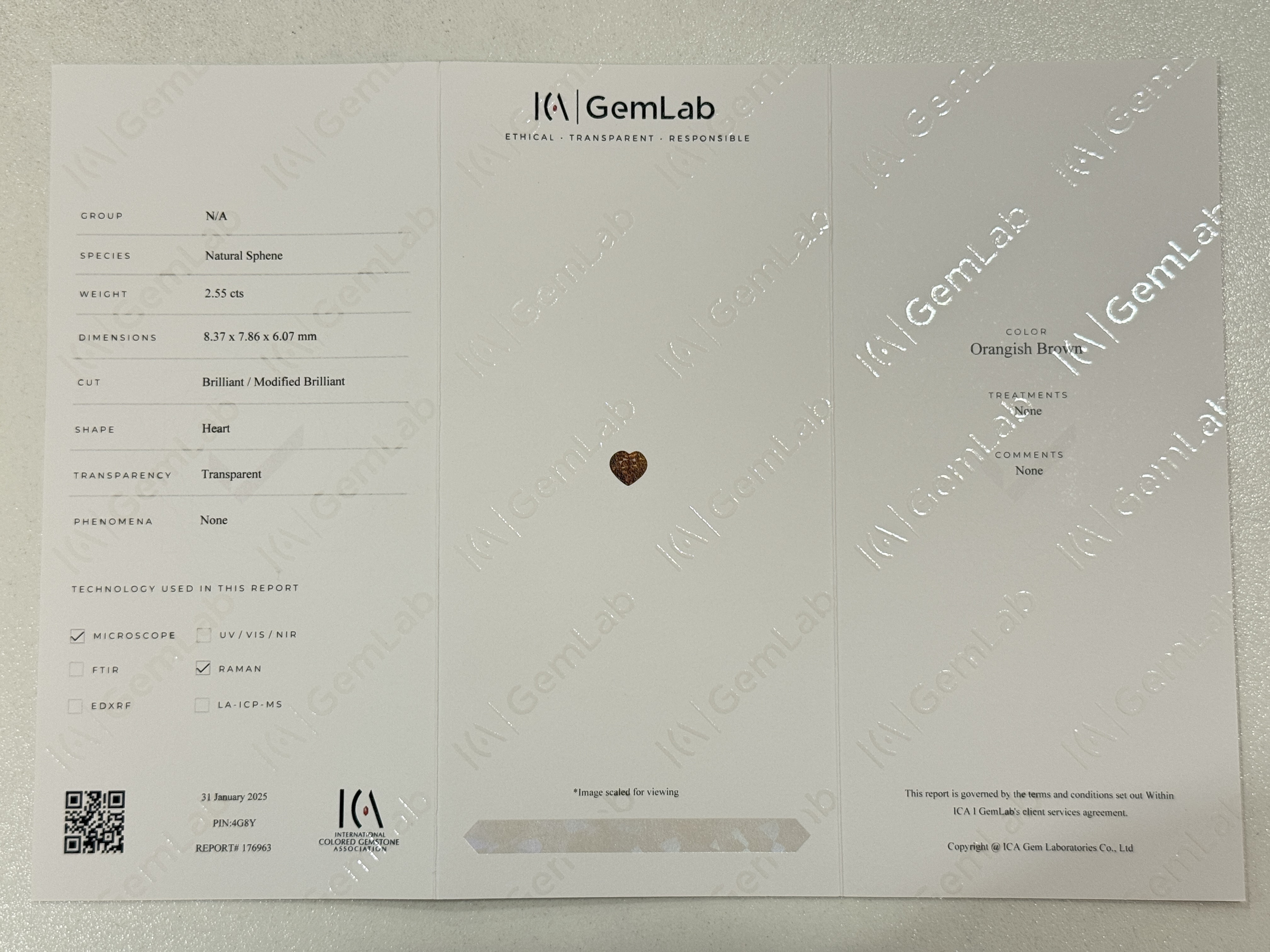 2.55 CT Natural Orangish Brown Sphene / Titanite  Heart Shape