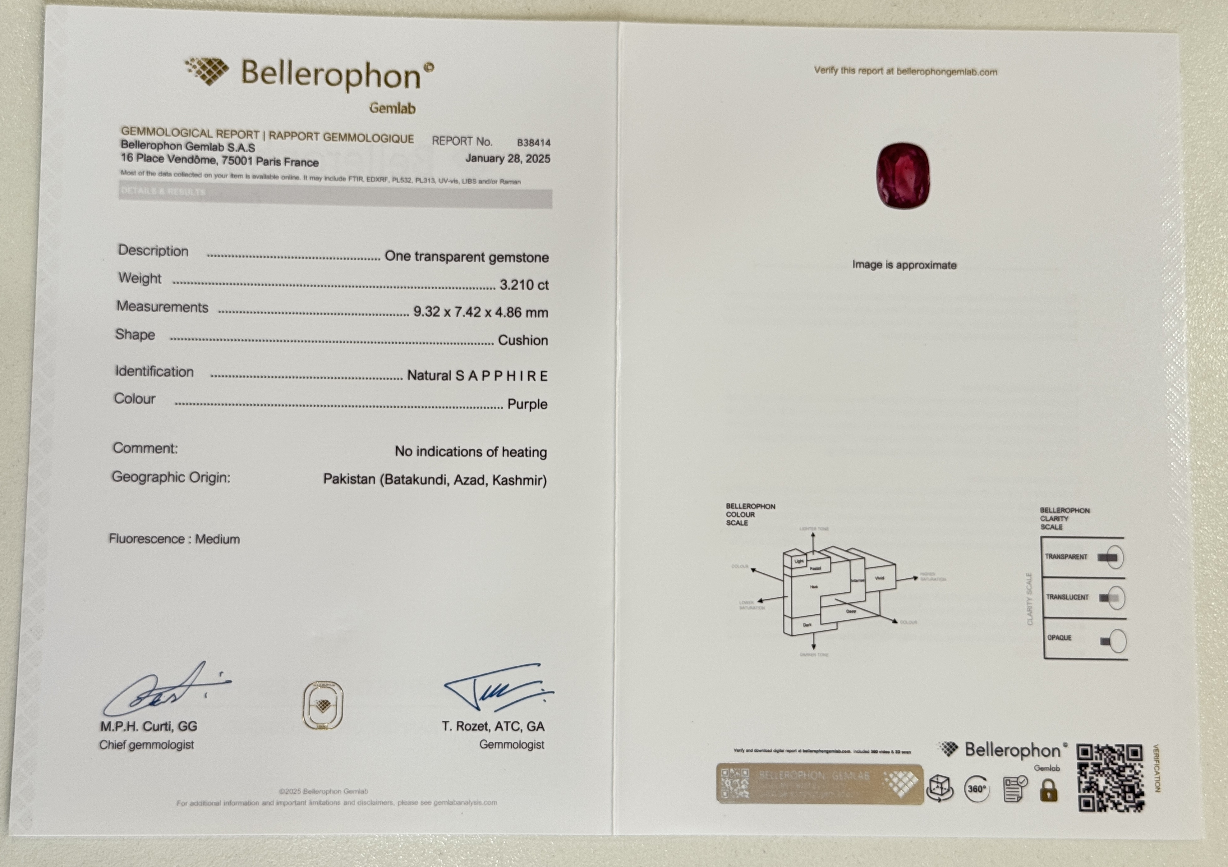 3.21 CT Natural Purple Kashmir Sapphire Cushion Shape