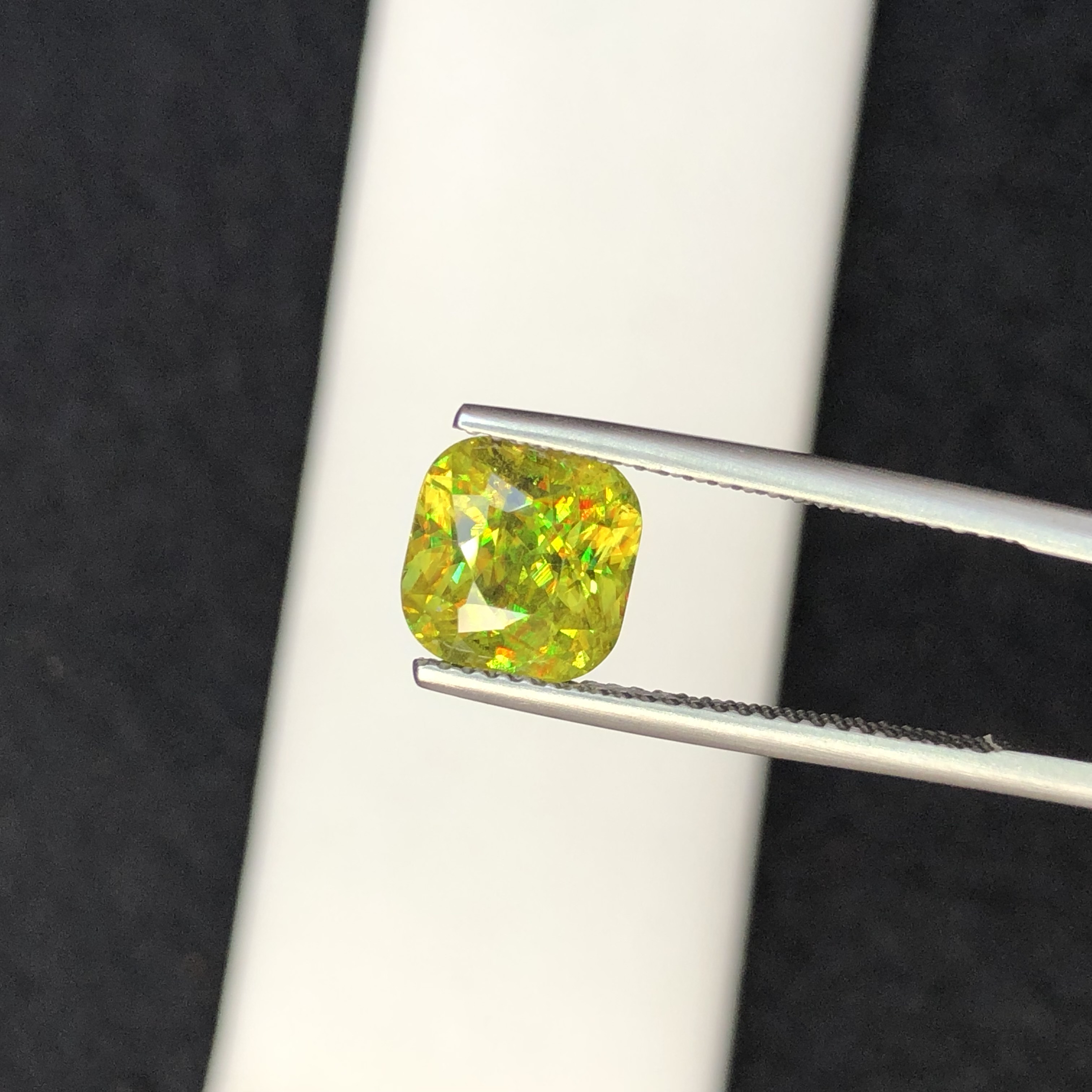 3.43 CT Natural Greenish Yellow Sphene Cushion Shape Loose Gemstone