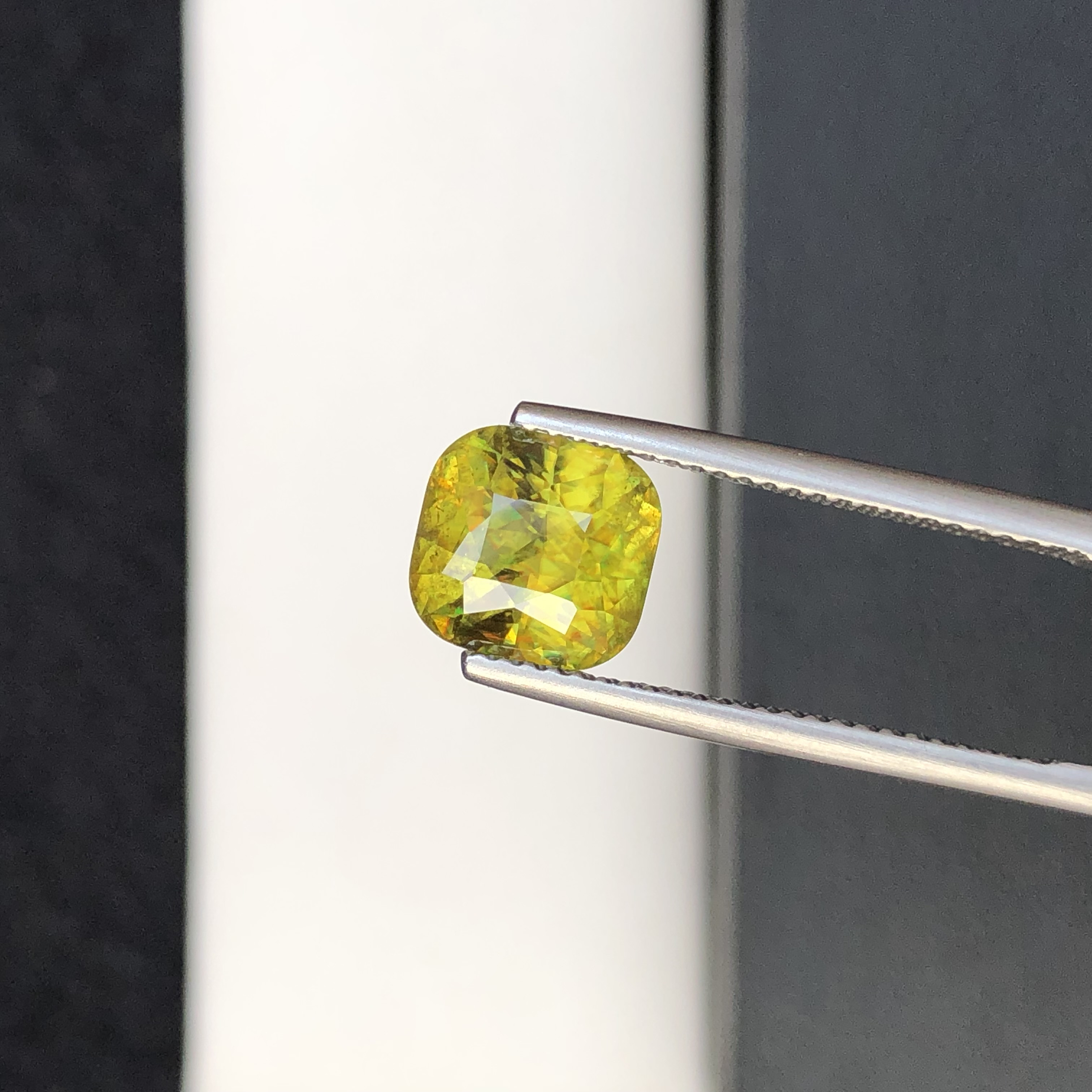 3.43 CT Natural Greenish Yellow Sphene Cushion Shape Loose Gemstone