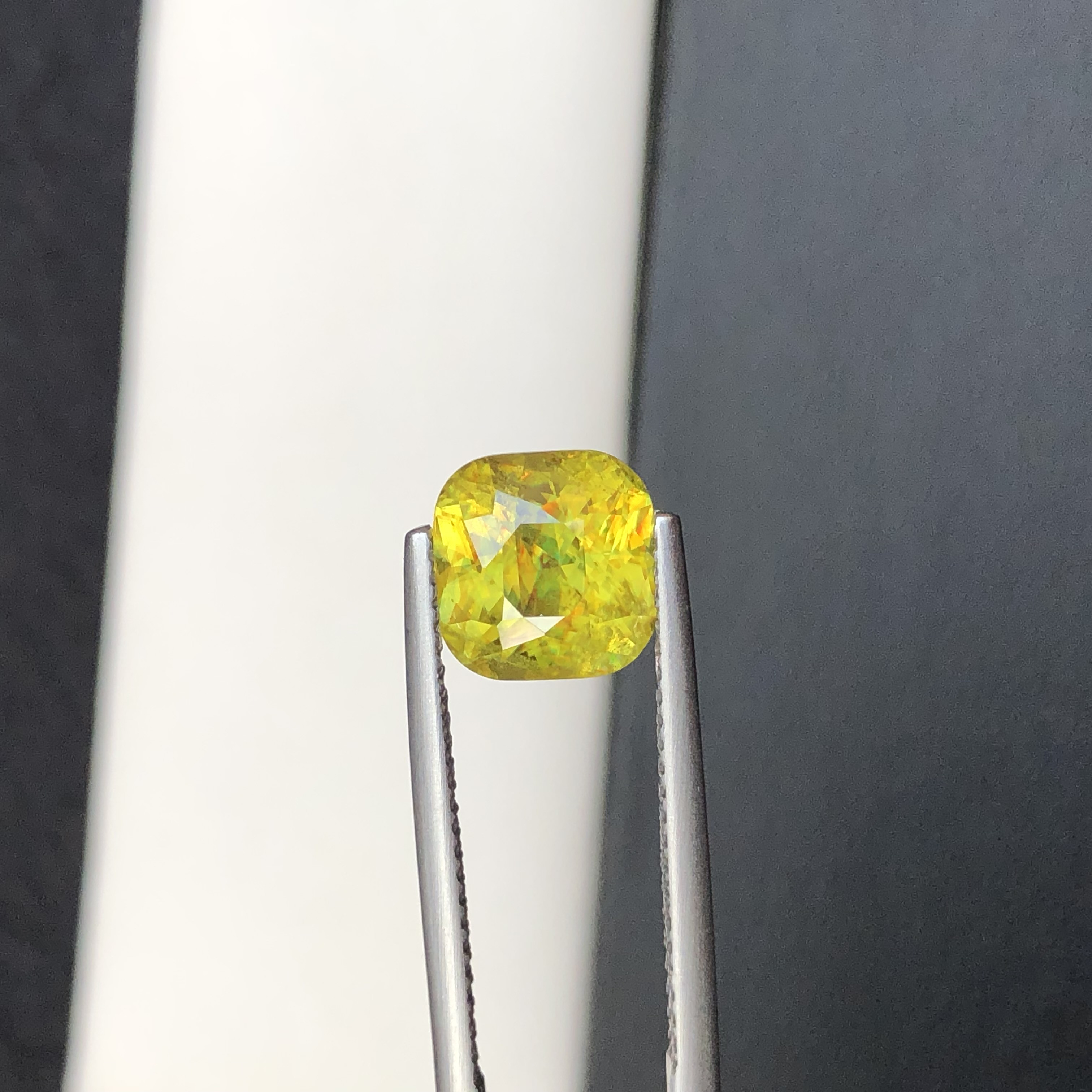 3.43 CT Natural Greenish Yellow Sphene Cushion Shape Loose Gemstone