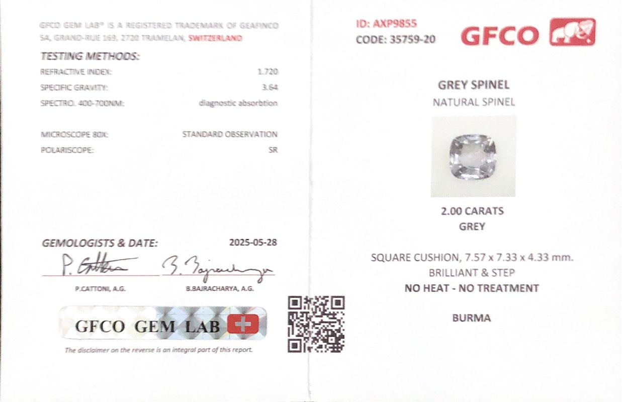 Natural Grey Spinel Burma Origin Faceted Loose Gemstone For Jewelry Making GFCO Certified 02 Carat