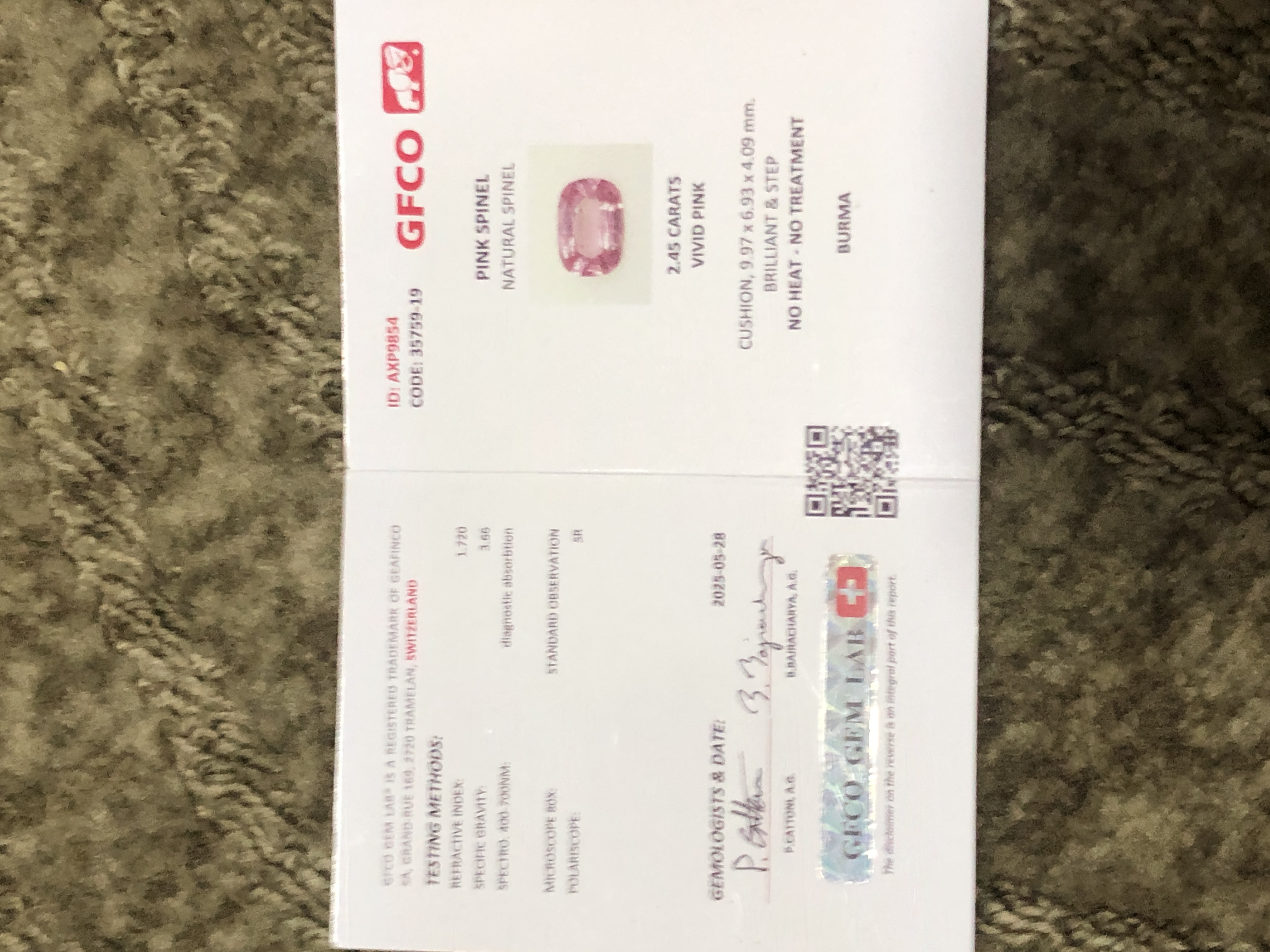 Natural Vivid Pink Spinel 2.45 Carat Faceted Cushion Shape Loose Gemstone For Jewelry