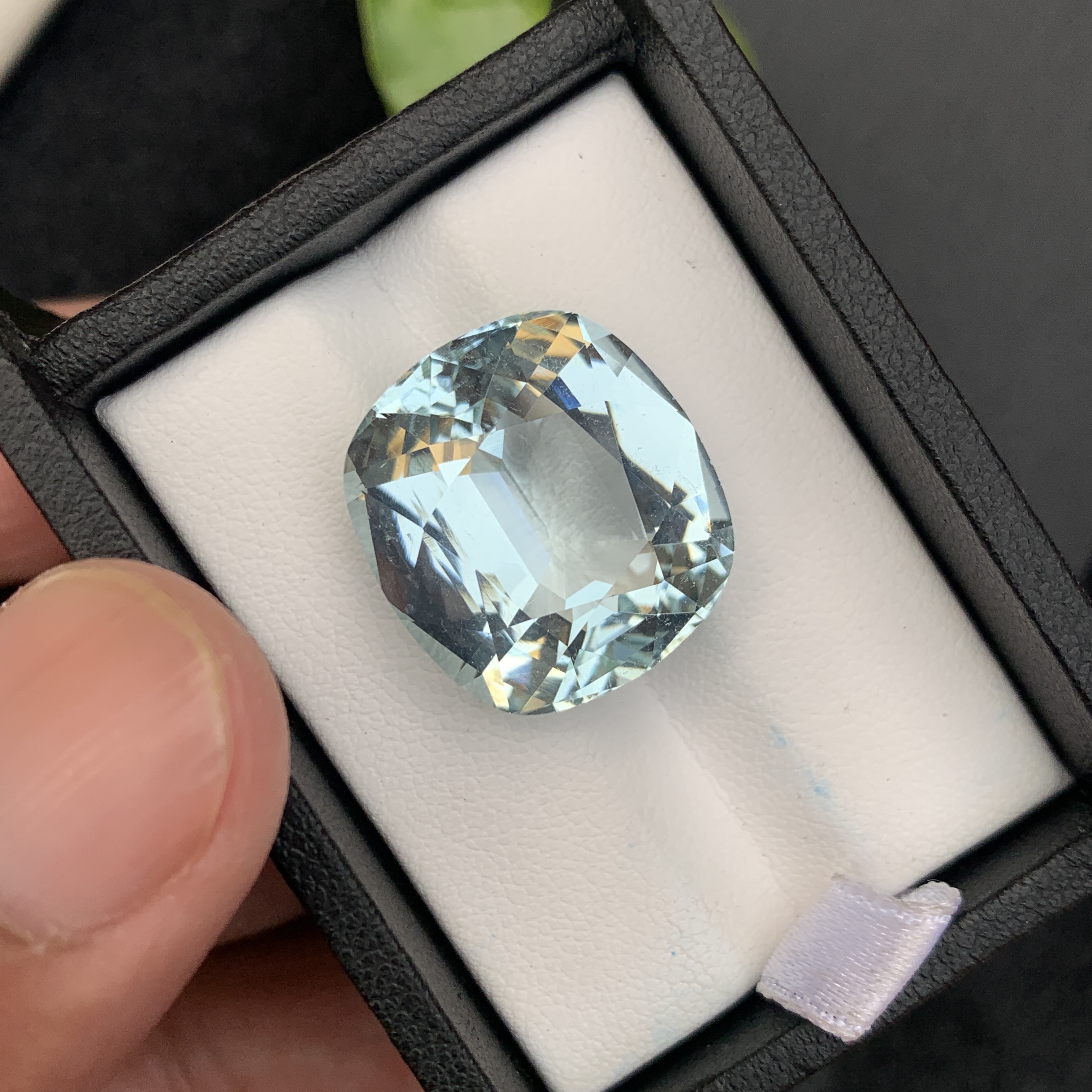 Natural Aquamarine 23.54 Carat Bluish Green Color From Skardu Pakistan Faceted Cushion Cut Loose Gemstone