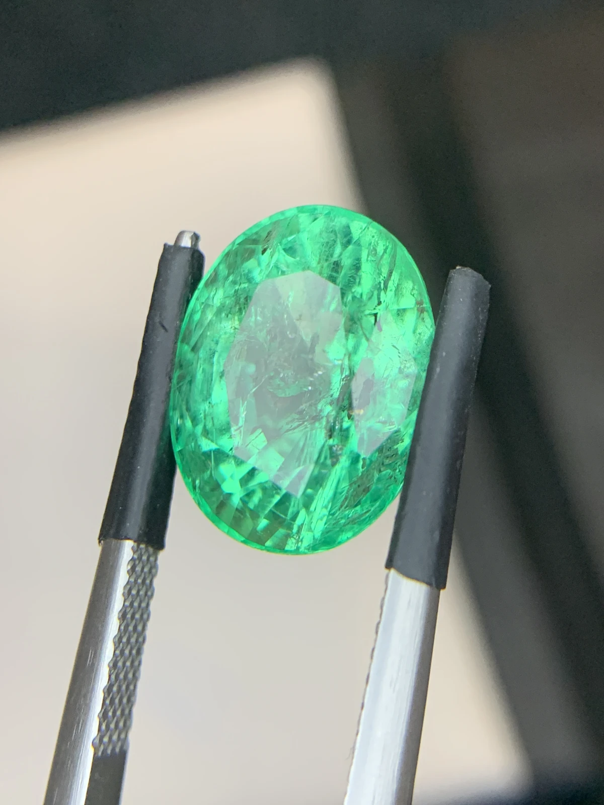 Bellerophon Certified 6.87 Ct Natural Panjshir Emerald Oval Shape Loose Gemstone