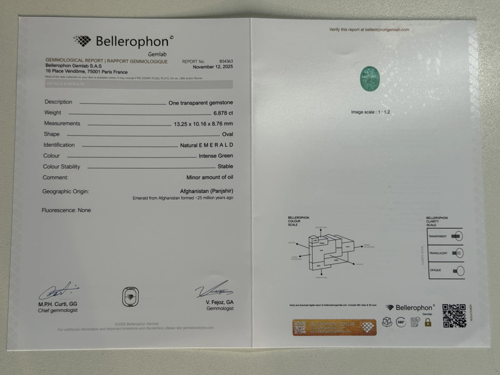 Bellerophon Certified 6.87 Ct Natural Panjshir Emerald Oval Shape Loose Gemstone