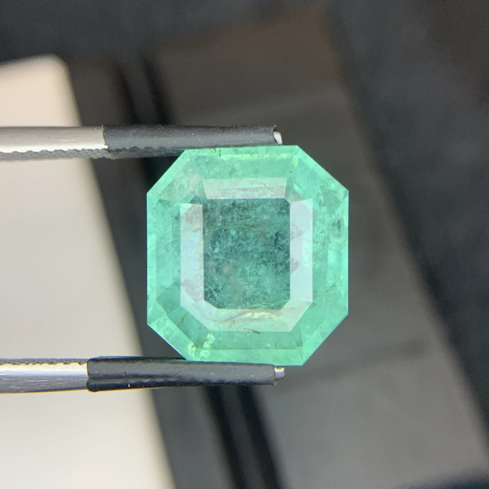 Bellerophon Certified 10.58 Ct Natural Bluish Green  Emerald Octagonal Shape Loose Gemstone from Zambia