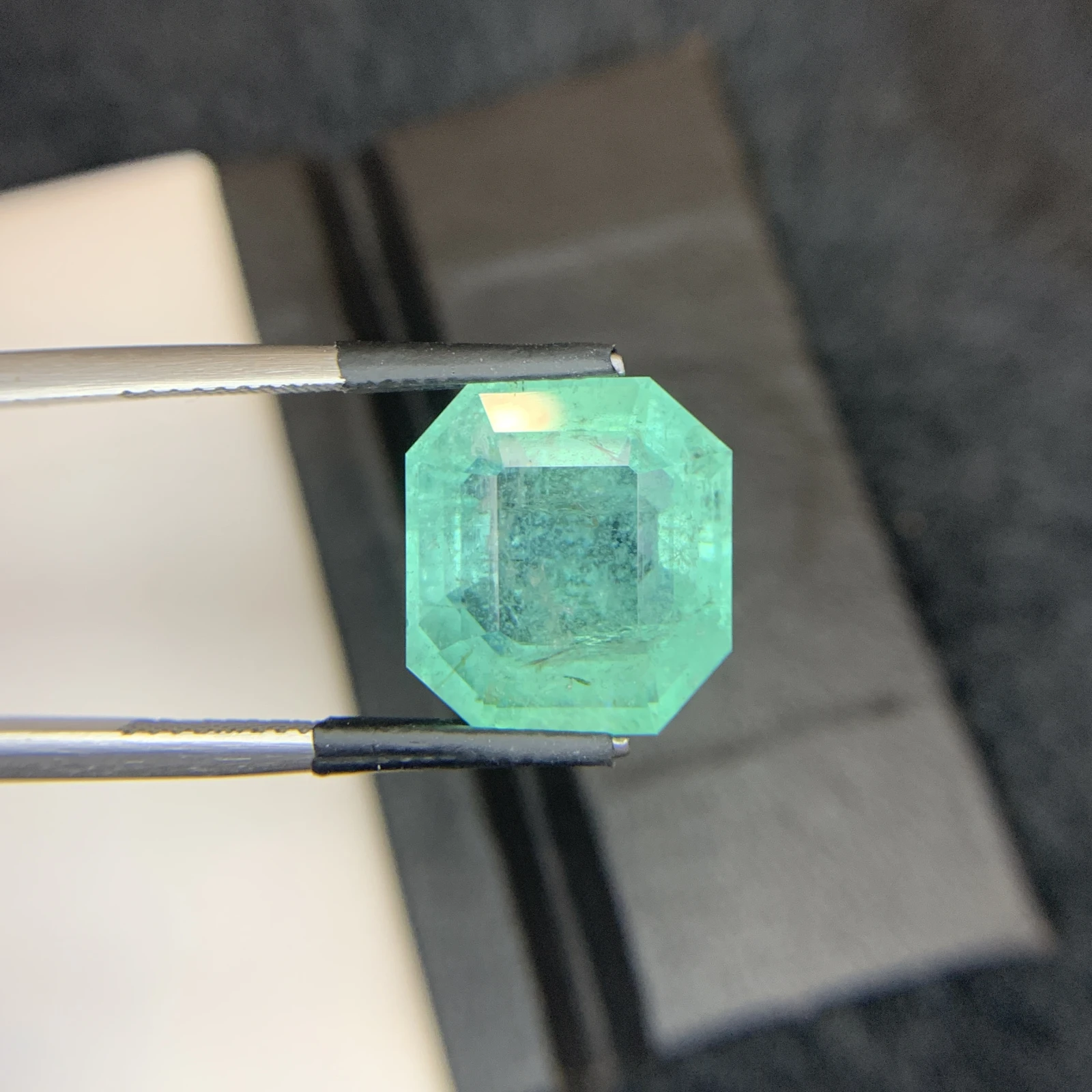 Bellerophon Certified 10.58 Ct Natural Bluish Green  Emerald Octagonal Shape Loose Gemstone from Zambia
