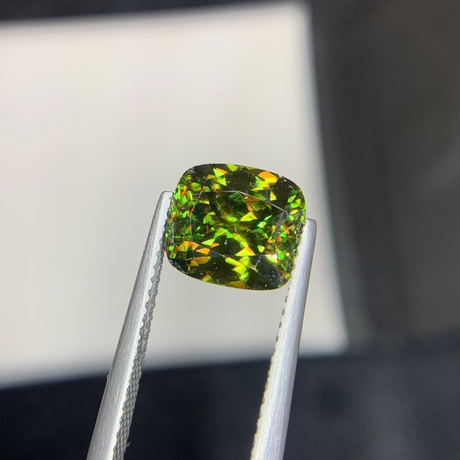 IGI Certified 3.36ct Natural Chrome Sphene Cushion Shape Loose Gemstone from Skardu Pakistan