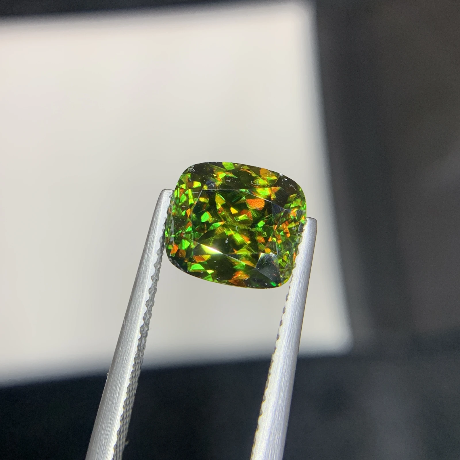 IGI Certified 3.36ct Natural Chrome Sphene Cushion Shape Loose Gemstone from Skardu Pakistan