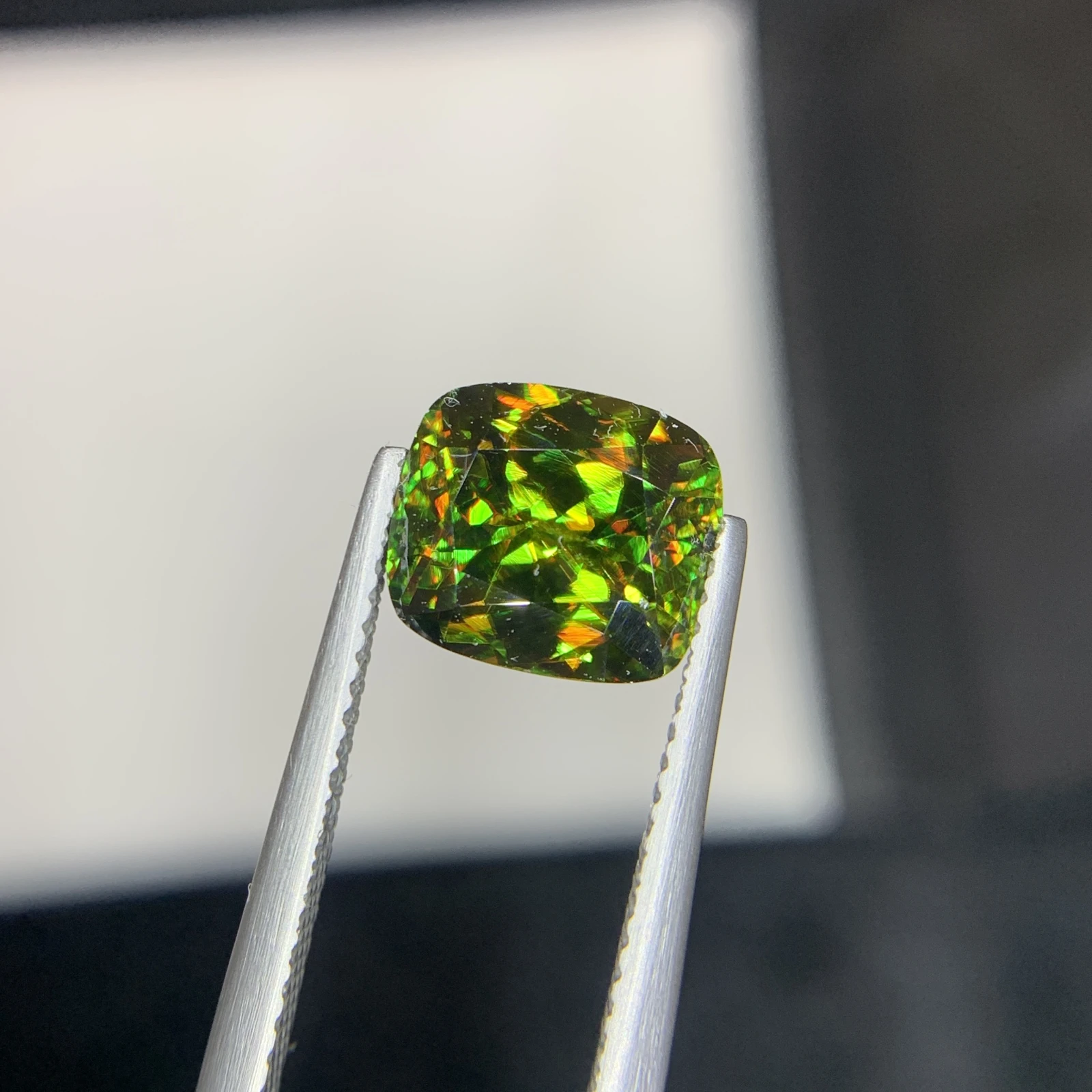 IGI Certified 3.36ct Natural Chrome Sphene Cushion Shape Loose Gemstone from Skardu Pakistan