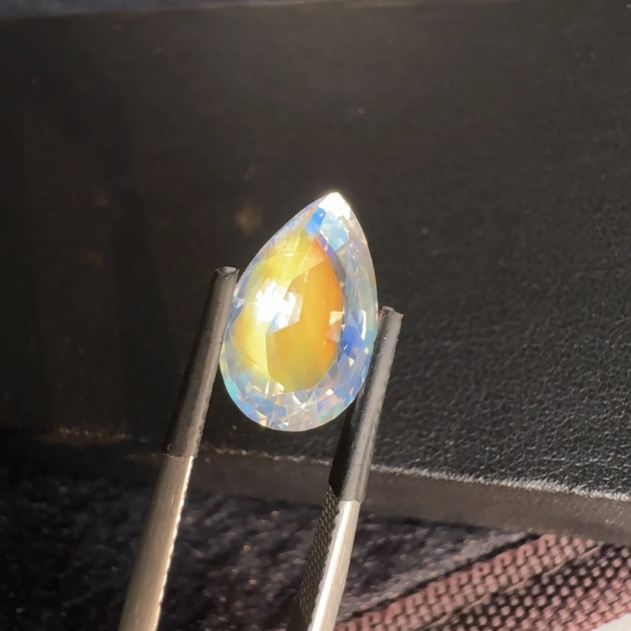 ICA GemLab Certified 5.16 ct Natural Rainbow Moonstone Pear Shape Loose Gemstone from Madagascar