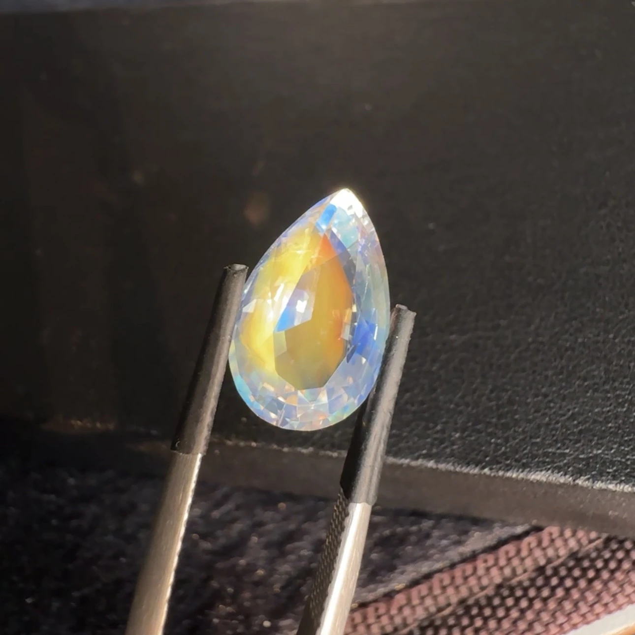 ICA GemLab Certified 5.16 ct Natural Rainbow Moonstone Pear Shape Loose Gemstone from Madagascar