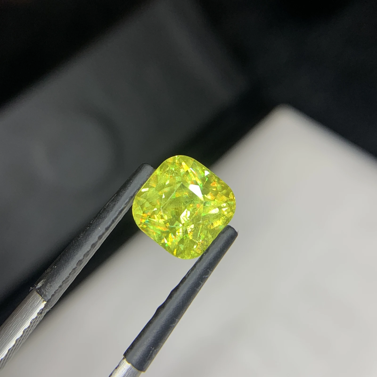 2.60 carat Natural Green Sphene Cushion Shape Faceted Loose Gemstone