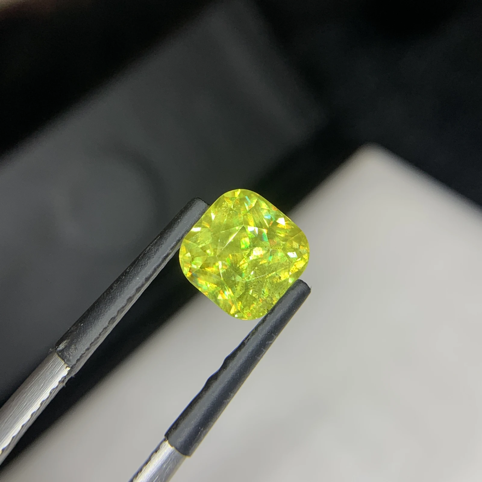 2.60 carat Natural Green Sphene Cushion Shape Faceted Loose Gemstone