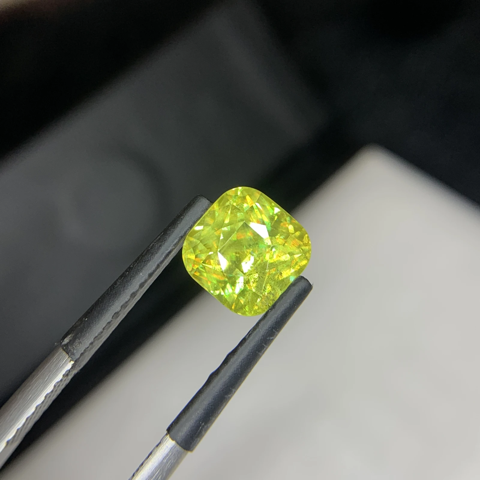 2.60 carat Natural Green Sphene Cushion Shape Faceted Loose Gemstone