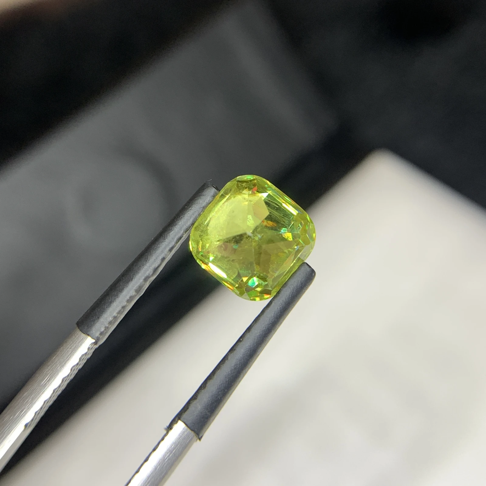 2.60 carat Natural Green Sphene Cushion Shape Faceted Loose Gemstone