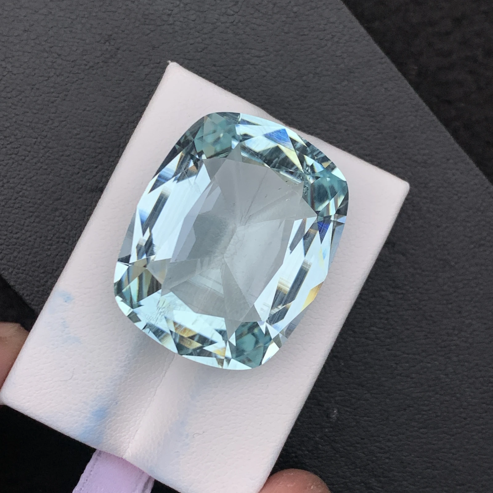 Natural Greenish Blue Aquamarine 55.59 Carat Faceted Cushion Shape Loose Gemstone