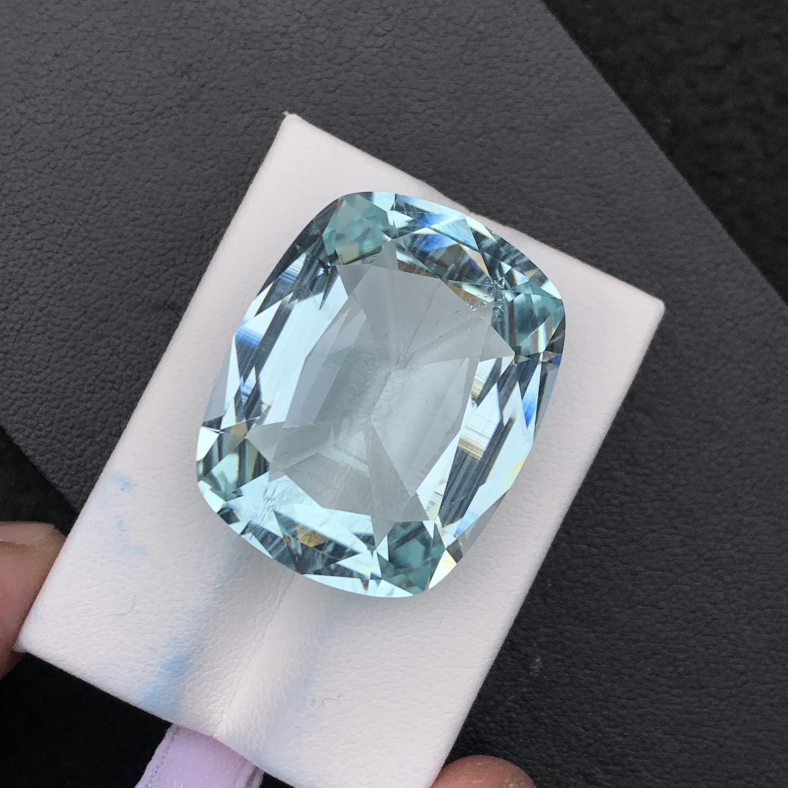 Natural Greenish Blue Aquamarine 55.59 Carat Faceted Cushion Shape Loose Gemstone