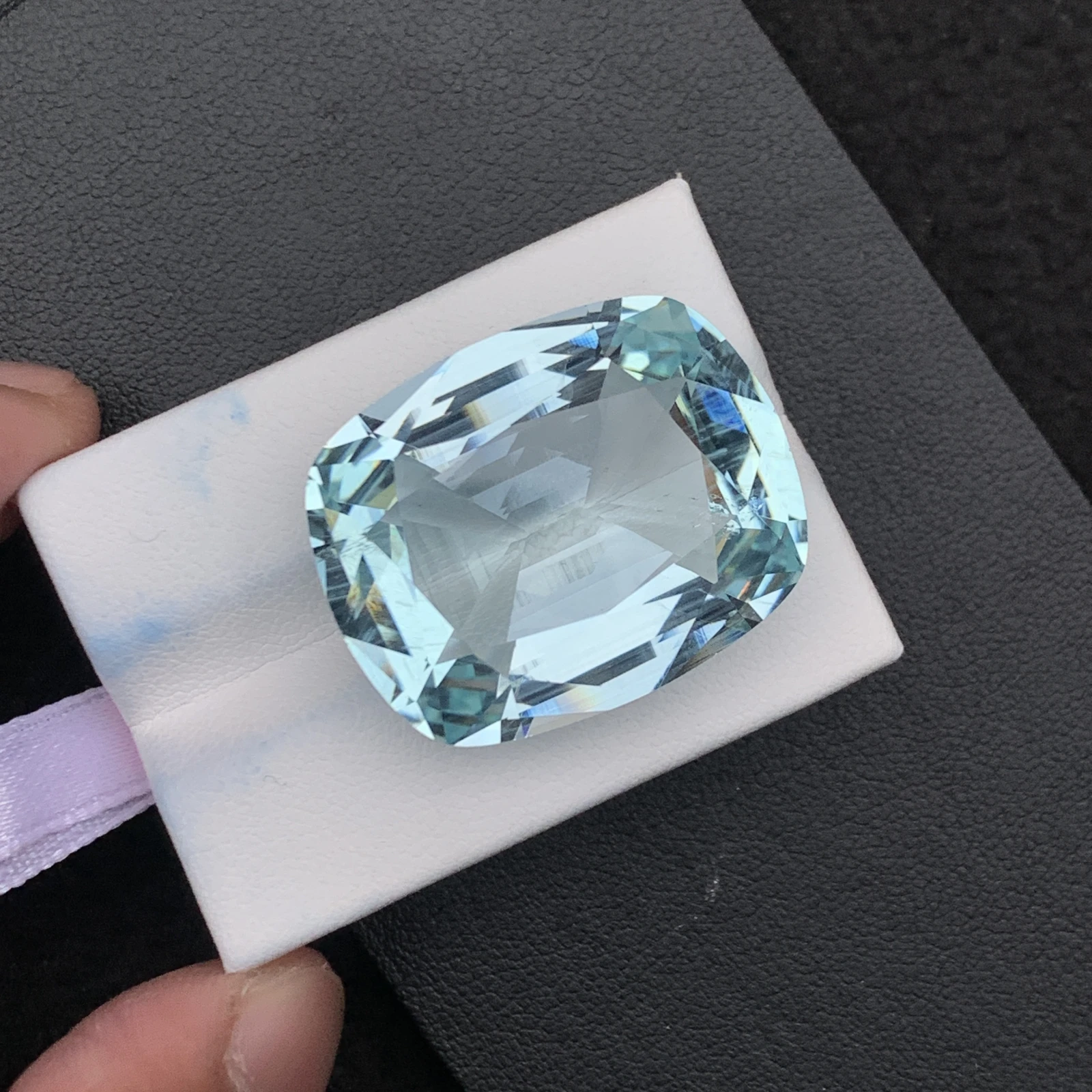 Natural Greenish Blue Aquamarine 55.59 Carat Faceted Cushion Shape Loose Gemstone