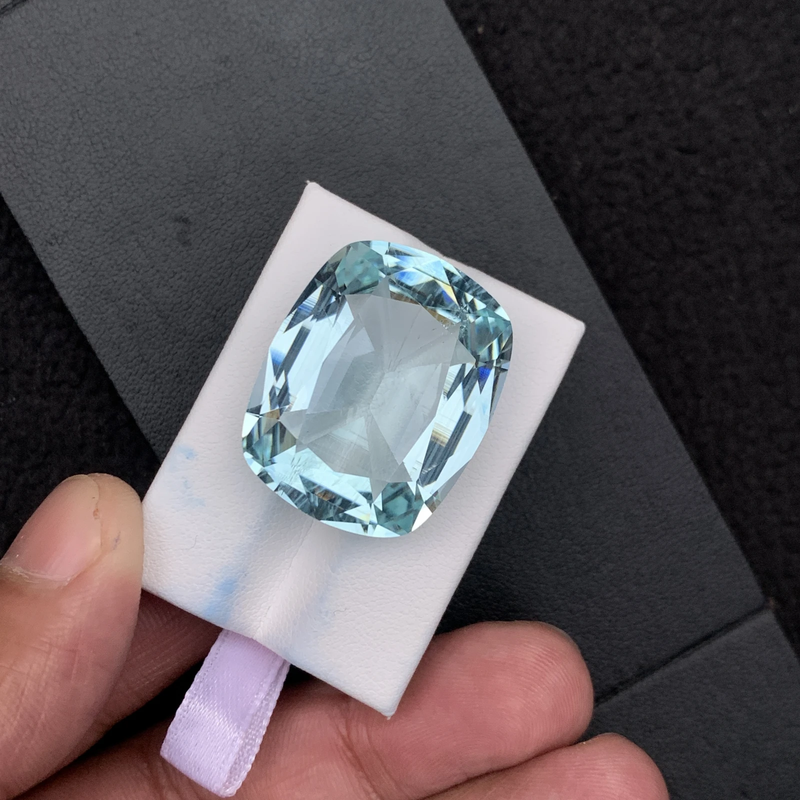 Natural Greenish Blue Aquamarine 55.59 Carat Faceted Cushion Shape Loose Gemstone