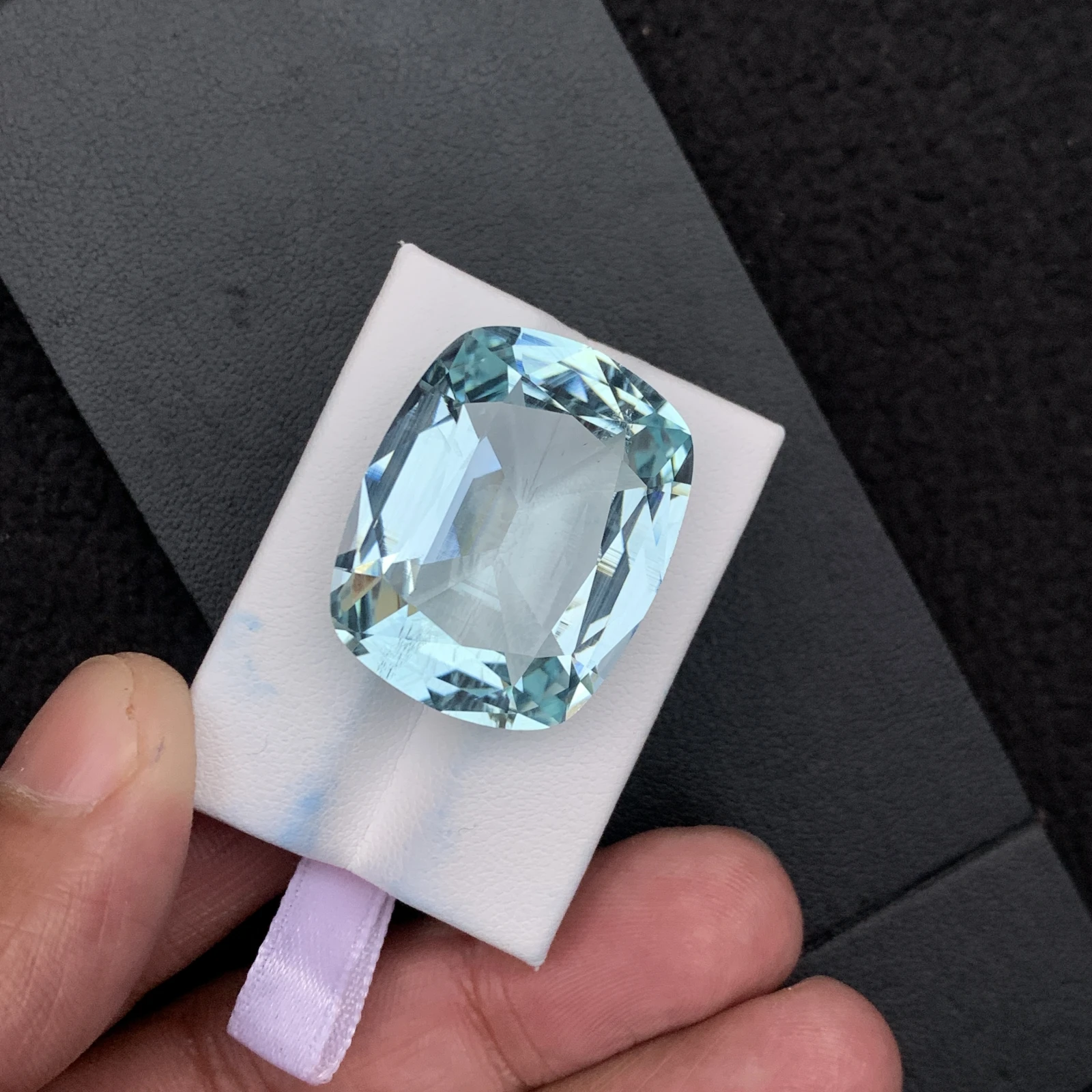 Natural Greenish Blue Aquamarine 55.59 Carat Faceted Cushion Shape Loose Gemstone