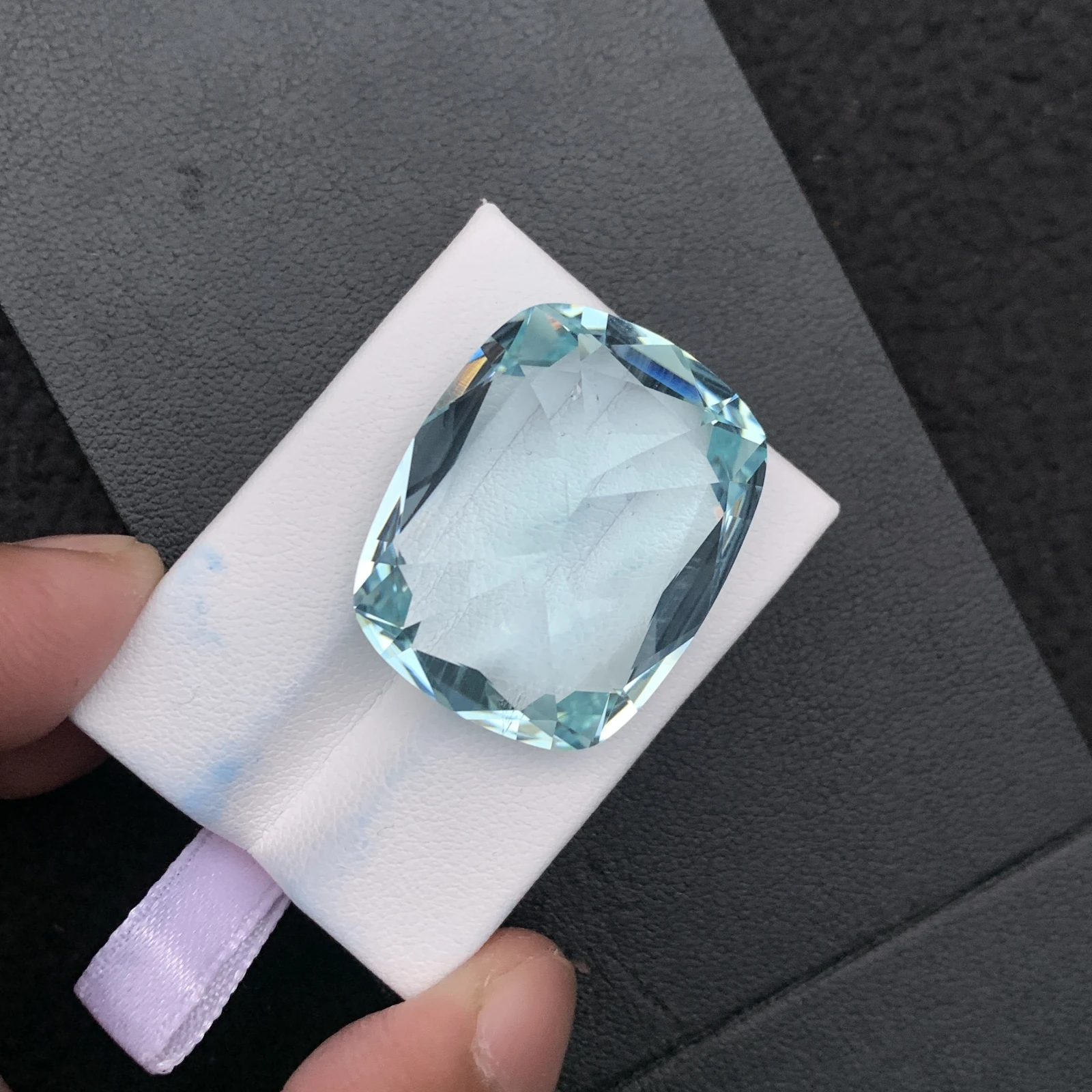 Natural Greenish Blue Aquamarine 55.59 Carat Faceted Cushion Shape Loose Gemstone