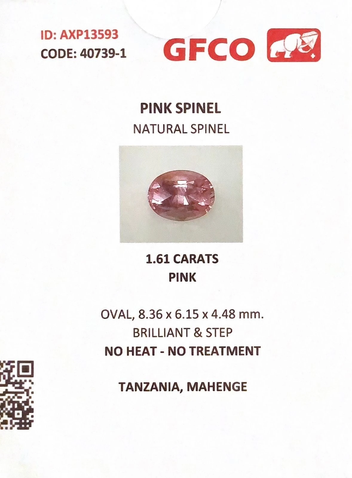 Natural Mahenge Pink Spinel 1.61 Carat Faceted Oval Shape Loose Gemstone