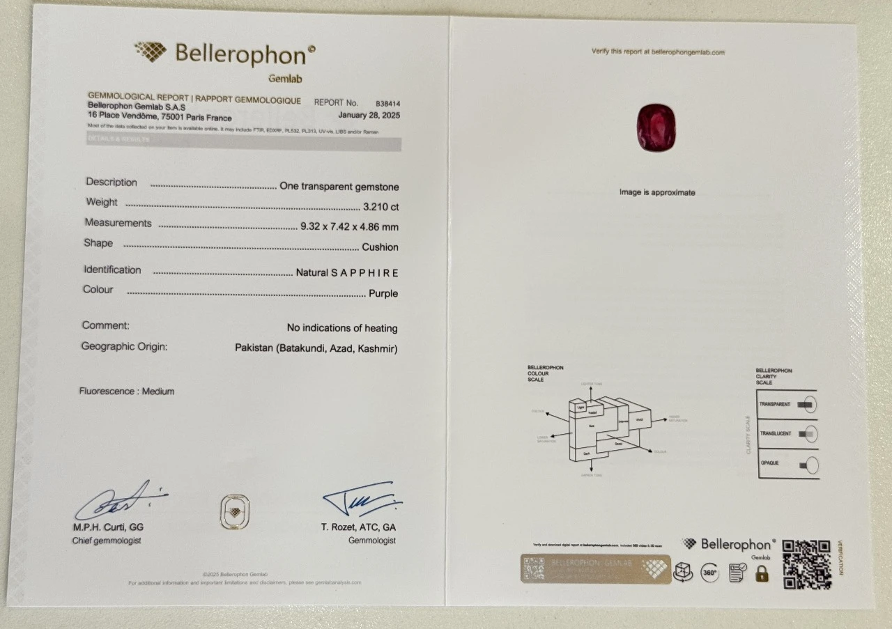 3.21ct Natural Purple Kashmir Sapphire Cushion Shape