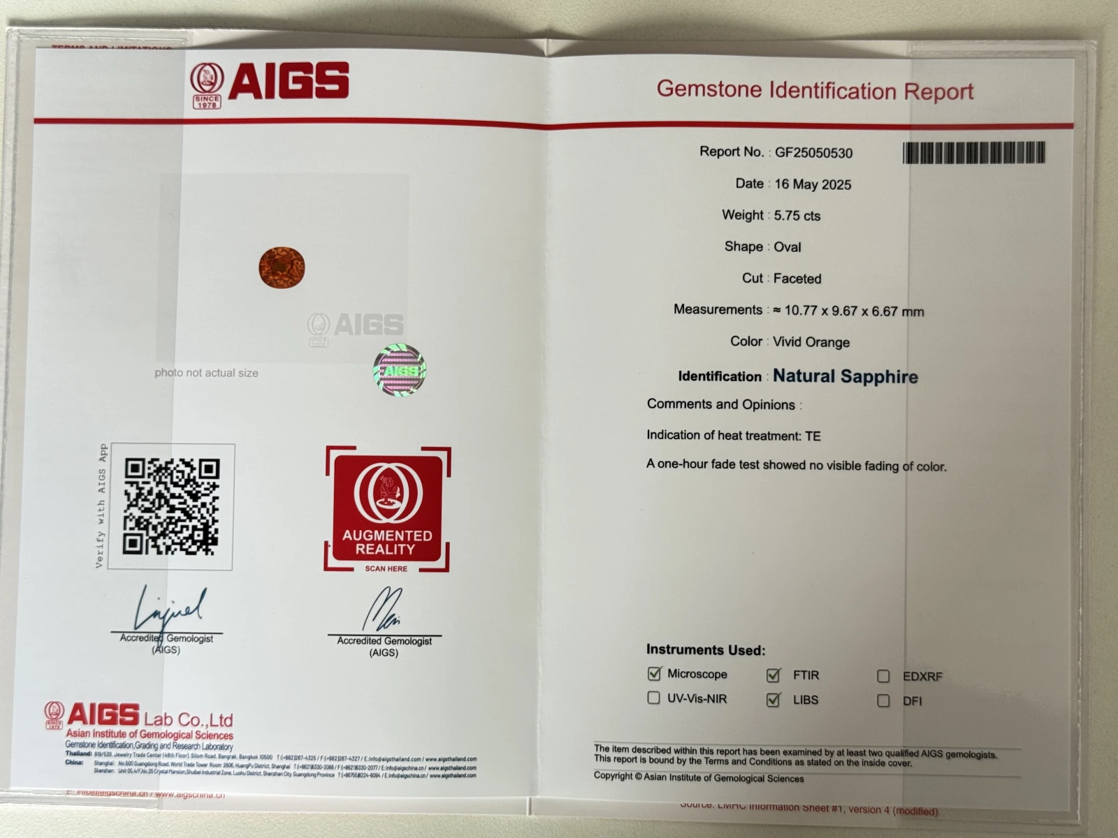 5.75ct Natural Vivid Orange Sapphire Oval Shape