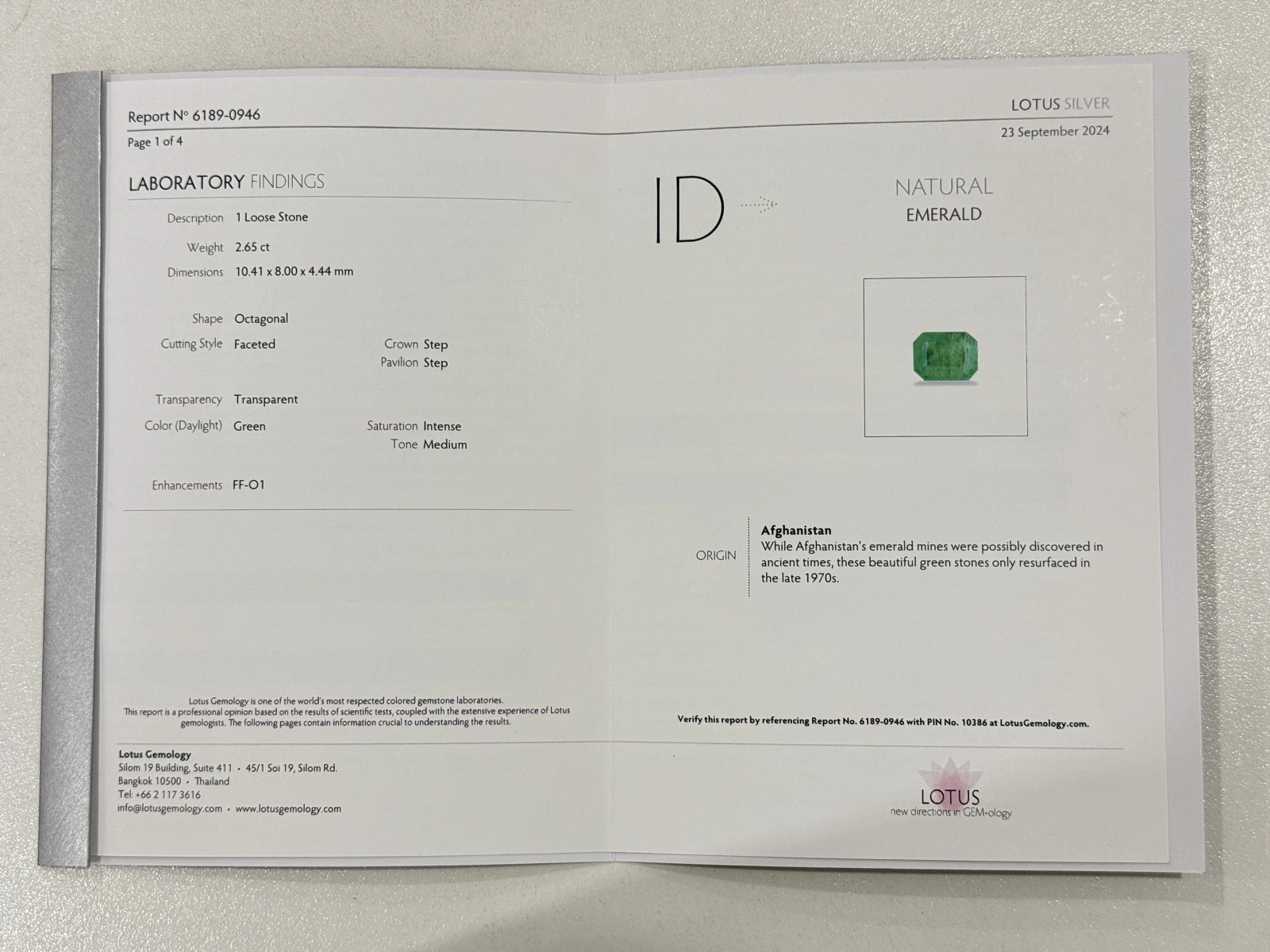 LOTUS Certified 2.65 CT Natural Vivid Greem Emerald Octagon Shape Loose Gemstone
